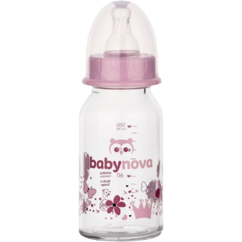 Пляшечка Baby-Nova Декор, скляна, 120 мл, рожевий (3960333) - Pampik