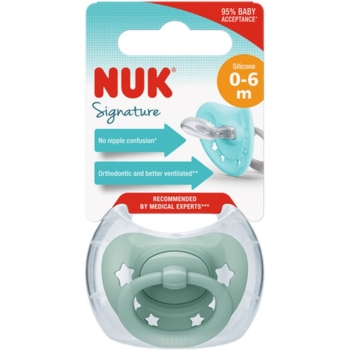 Пустышка ортодонтическая Nuk Signature Серо-зеленые звезды pазмер 1 силиконовая (3952458) - Pampik