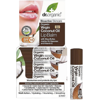 Бальзам для губ з кокосовим маслом Dr. Organic Bioactive Skincare Virgin Coconut Oil Lip Balm SPF15, 5.7 мл - Pampik