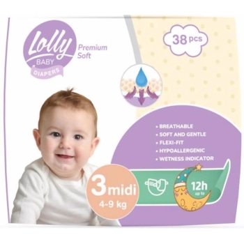 Підгузки на липучках Lolly Premium Soft 3 (4-9 кг), 38 шт. - Pampik