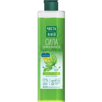 Шампунь Чиста Лінія 2 в 1 Сила и блеск на отваре трав, 390 мл - Pampik