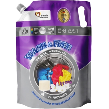 Гель для стирки универсальный Wash&Free, жасмин и лаванда с марсельским мылом, 2 л - Pampik