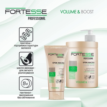 Маска-крем Fortesse Professional Volume & Boost Об'єм, для тонкого волосся, 200 мл - Pampik - 2