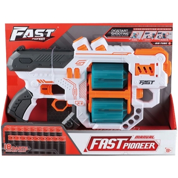 Іграшковий пістолет Fast Pioneer Manual з подвійним барабаном та м'якими набоями 18 шт. білий (BH704) - Pampik - 2