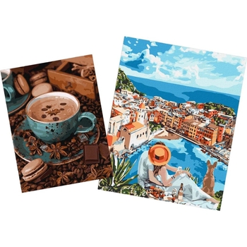 Набір для розпису по номерах Ideyka Італійська романтика 40х50 см та Натюрморт з кавою 30х40 см (СKHO1318) - Pampik