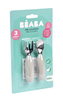 Набір ложка і виделка Beaba 10+, металевий сірий (913581) - Pampik - 5