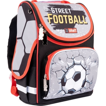 Рюкзак шкільний каркасний Smart PG-11 Football, сірий з чорним (559017) - Pampik - 2