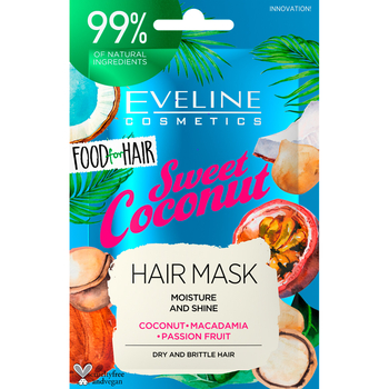 Маска для волосся Eveline Food for hair Sweet Coconut Зволоження та блиск, 20 мл - Pampik