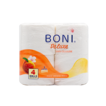 Туалетная бумага Boni DeLuxe Персик, трехслойная, 4 рулона - Pampik