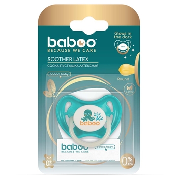 Пустышка круглая Baboo Sea Life, латексная, светится в темноте, 0+, бирюзовая (5-043) - Pampik - 2