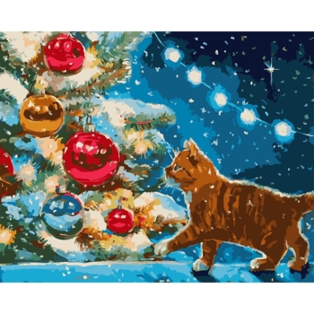 Картина за номерами Santi Котик та ялинка, 40х50 см (954413) - Pampik
