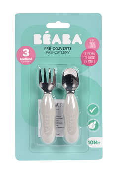Набір ложка і виделка Beaba 10+, металевий сірий (913581) - Pampik - 4