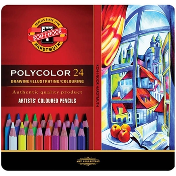 Карандаши цветные художественные Koh-i-Noor Polycolor 24 шт. в металлической коробке (3824024002PL) - Pampik