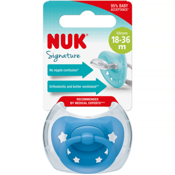Пустушка силіконова Nuk Signature, ортодонтична, 18-24 міс., синя (3952417) - Pampik