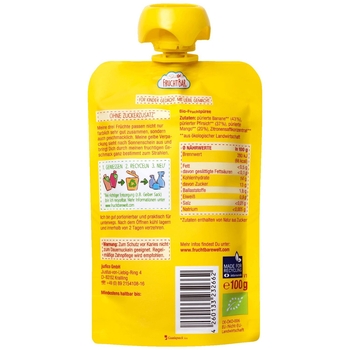 Фруктове пюре FruchtBar Манго, персик і банан, 100 г - Pampik - 2