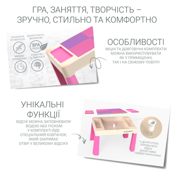 Комплект Poppet Столик Color Pink 5 в 1 + Стілець + Подушка на стілець + Набір фломастерів (PP-002P-G) - Pampik - 4