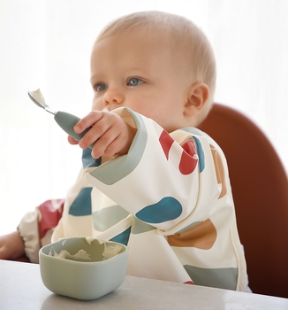 Набір ложка і виделка Beaba 10+, металевий оливковий (913580) - Pampik - 8