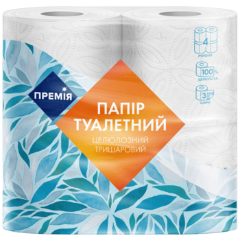 Бумага туалетная Премія, 3-слойная, 4 рулона - Pampik