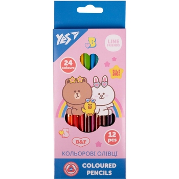 Карандаши цветные Yes Line Friends, двусторонние, 12 шт., 24 цвета (290713) - Pampik