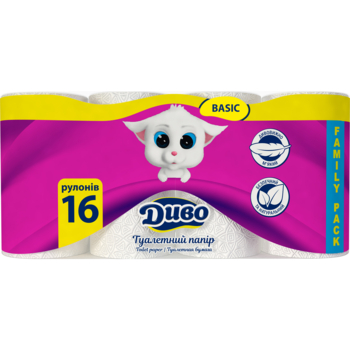 Туалетная бумага Диво Basic двухслойная, 16 рулонов - Pampik