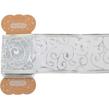 Лента декоративная упаковочная Yes! Fun 6х200 см полупрозрачная с тонким узором серебряная (750320) - Pampik