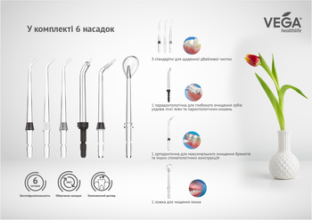 Комплект насадок Vega универсальный для портативных и стационарных ирригаторов (VT-40) - Pampik - 2