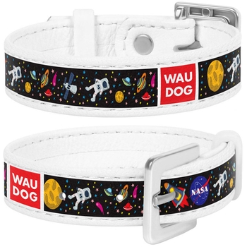 Браслет Waudog Design NASA, шкіра, 17-23х1,5 см, білий - Pampik - 3