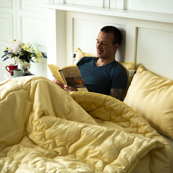 Одеяло шерстяное MirSon Carmela Hand Made Экстра Премиум №0342, летнее, 110x140 см, светло-желтое - Pampik - 10