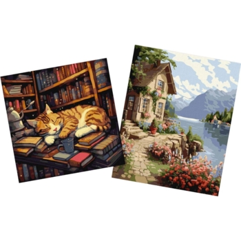 Набір для розпису по номерах Ideyka Будиночок садівниці 40х50 см та Пухнастий книголюб 40х40 см (СKHO2605) - Pampik