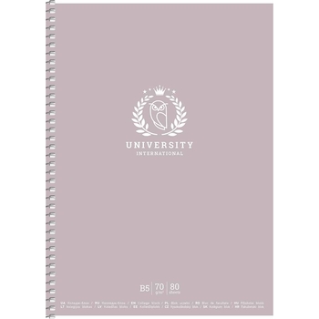 Колледж-блок Student, B5, в клеточку, спираль, 80 л., University international, пудровый (B5-CC-080-6509K) - Pampik