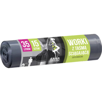 Пакеты для мусора Anna Zaradna LDPE, с затяжками, 35 л, 15 шт. - Pampik