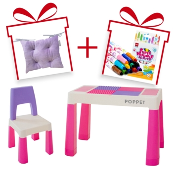 Комплект Poppet Столик Color Pink 5 в 1 + Стілець + Подушка на стілець + Набір фломастерів (PP-002P-G) - Pampik