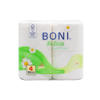 Туалетная бумага Boni DeLuxe Ромашка, трехслойная, 4 рулона - Pampik