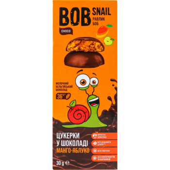 Натуральні цукерки Bob Snail Манго-Яблуко, в молочному шоколаді, 30 г - Pampik