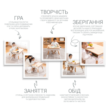 Комплект Poppet Столик Мультивуд 3 в 1 + Стілець + Подушка на стілець + Набір фломастерів (PP-010-G) - Pampik - 4