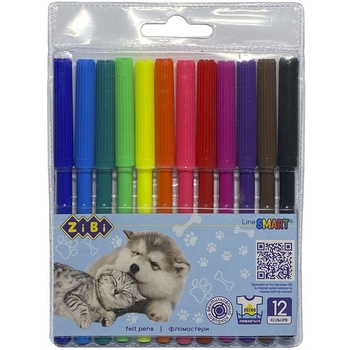Фломастери ZiBi Собачки та котики Smart Line, 12 кольорів (ZB.2815) - Pampik