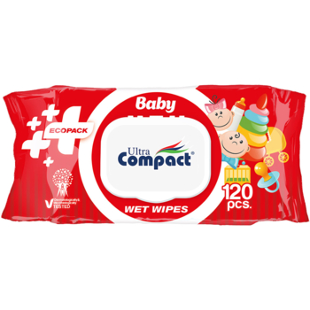 Вологі серветки для дітей Ultra Compact з клапаном, 120 шт. - Pampik