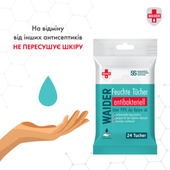 Вологі серветки Waider Антибактеріальні, 24 шт. - Pampik - 2