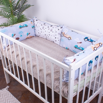 Захисна подушка-борт MirSon Kids Time 18-0008 Bunny Races, блакитна, 4 шт. - Pampik