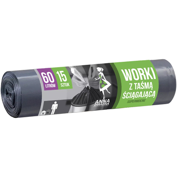 Пакеты для мусора Anna Zaradna LDPE, с затяжками, 60 л, 15 шт. - Pampik