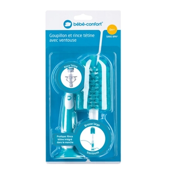 Щіточка 2 в 1 Bebe Confort Wide Neck Bottle Brush та Teat Brush, для миття пляшечки та соски, блакитна (3102201830) - Pampik - 4