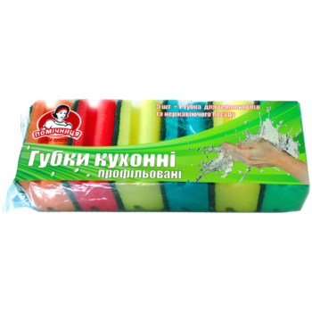 Губки кухонные Помічниця Профилированные, 5 шт. + 1 шт. (для тефлона) - Pampik
