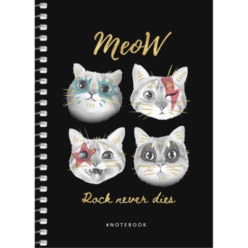 Блокнот для записей Student, А6, в клеточку, спираль, 80 л., Четыре мордашки котиков (A6-SC-080-6087K) - Pampik
