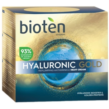 Нічний крем для обличчя Bioten Hyaluronic Gold Replumping Antiwrinkle Night Cream проти зморшок 50 мл - Pampik