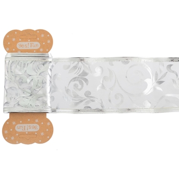 Лента декоративная упаковочная Yes! Fun 6х200 см полупрозрачная с узором серебряная (750316) - Pampik