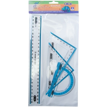 Набір ZiBi Kids Line: лінійка 25 см, 2 косинця, транспортир з блакитною смужкою (ZB.5681) - Pampik