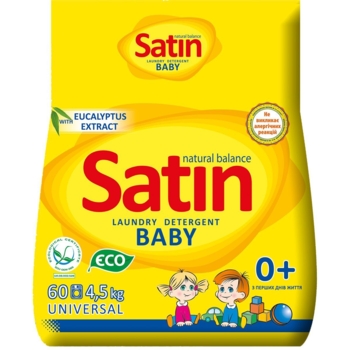 Детский стиральный порошок Satin Natural Balance Universal с экстрактом эвкалипта, 4,5 кг - Pampik