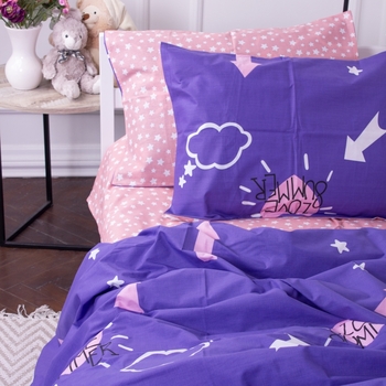 Пододеяльник на молнии MirSon Kids Time №137 Nina 2, бязь, 210х143 см, синий с розовым - Pampik - 3