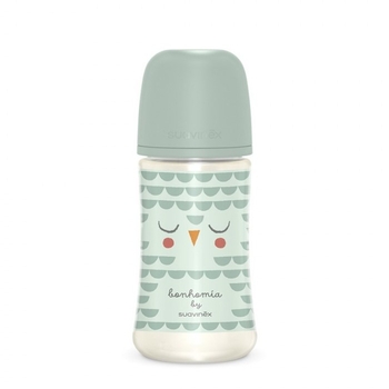 Пляшечка для годування Suavinex Bonhomia, фізіологічна соска, середній потік, 270 мл, зелена (307835) - Pampik