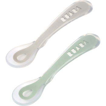 Набор силиконовых эргономичных ложек Beaba 8+, зеленый с серым, 2 шт. (913554) - Pampik